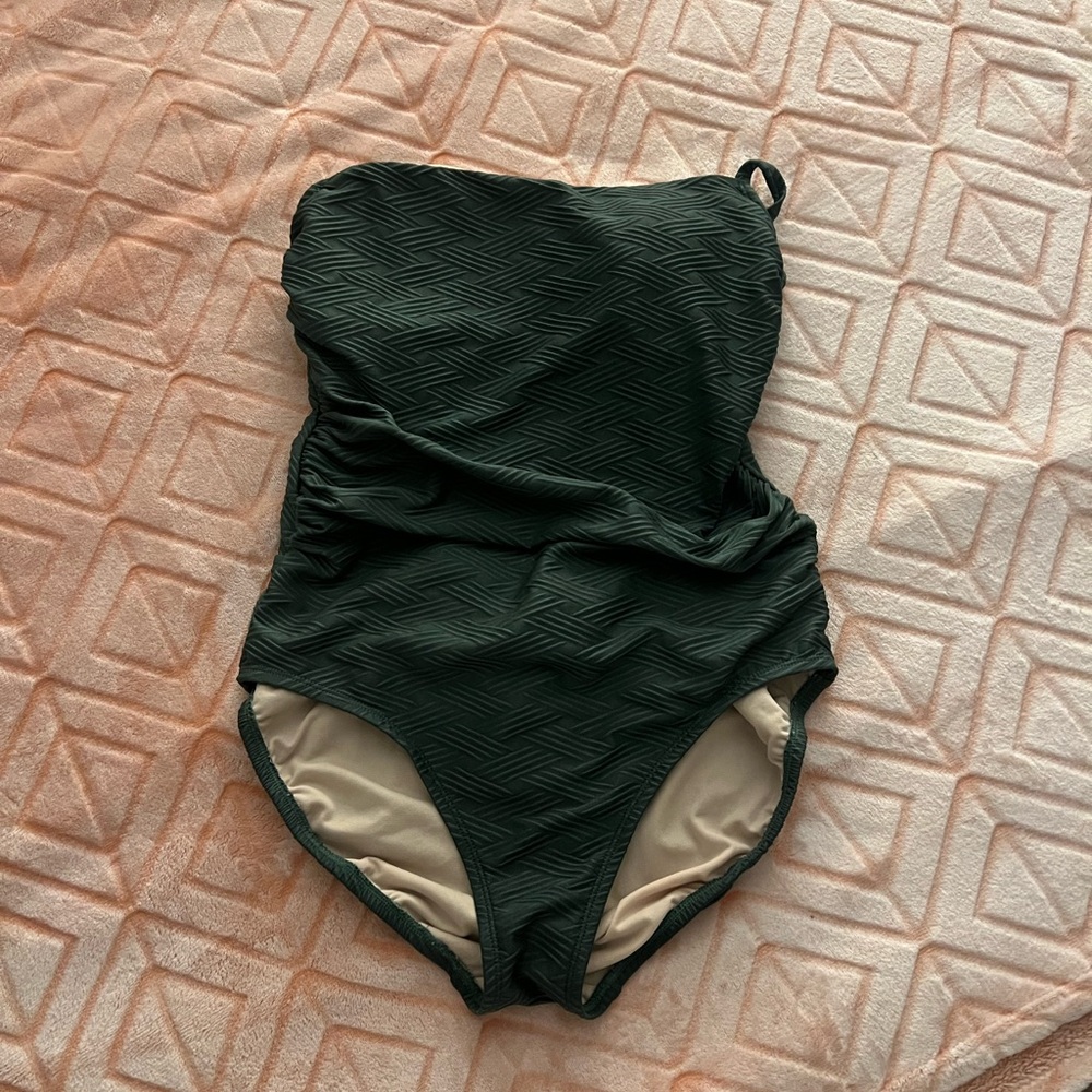 Kona Sol Dark Green Textured One-Piece Swimsuit